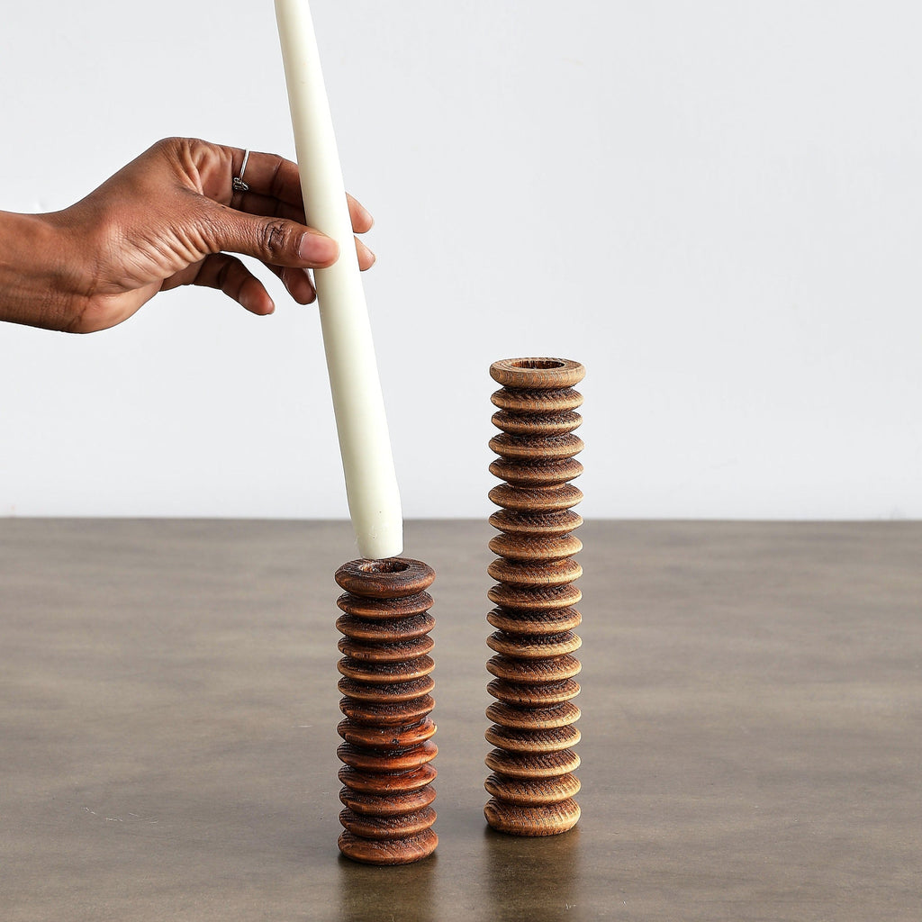 Spiral Pine Modern Wood Candle Candlestick Holder