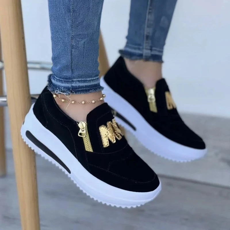 Sports single shoes sponge cake flat bottom side zipper color casual sports shoes