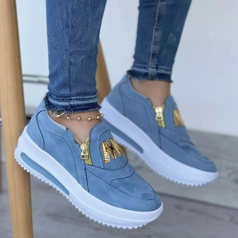 Sports single shoes sponge cake flat bottom side zipper color casual sports shoes