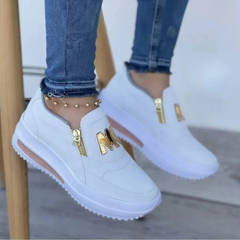 Sports single shoes sponge cake flat bottom side zipper color casual sports shoes