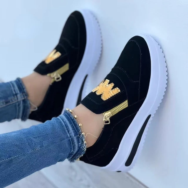 Sports single shoes sponge cake flat bottom side zipper color casual sports shoes