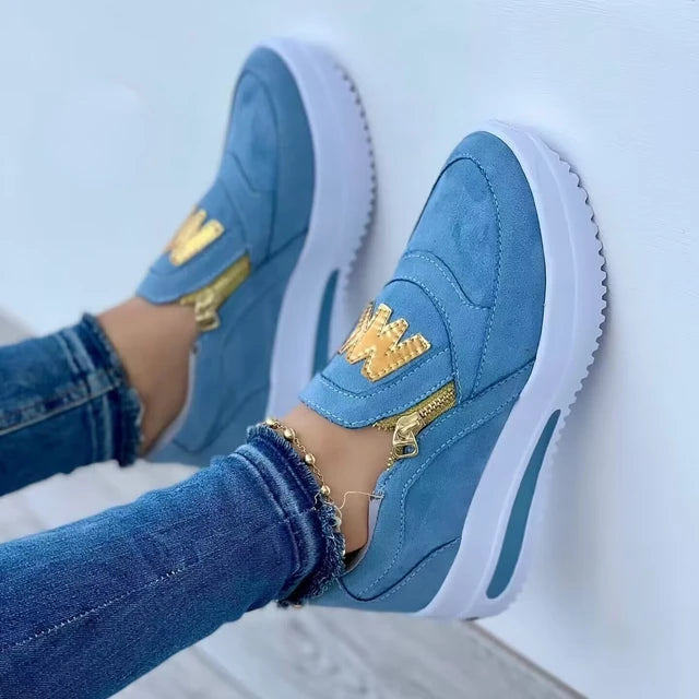 Sports single shoes sponge cake flat bottom side zipper color casual sports shoes