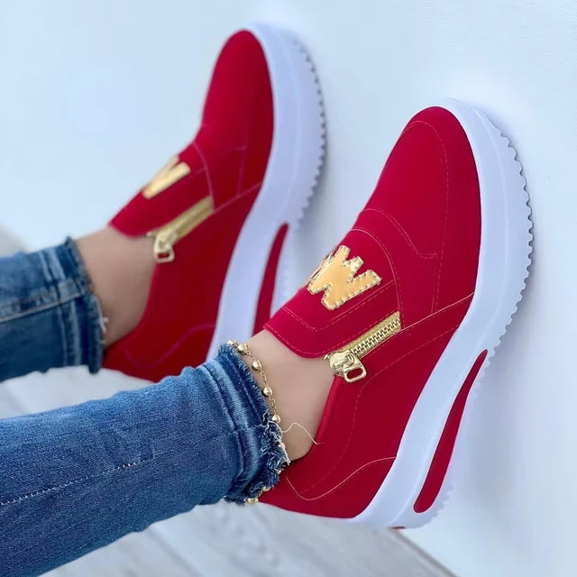 Sports single shoes sponge cake flat bottom side zipper color casual sports shoes