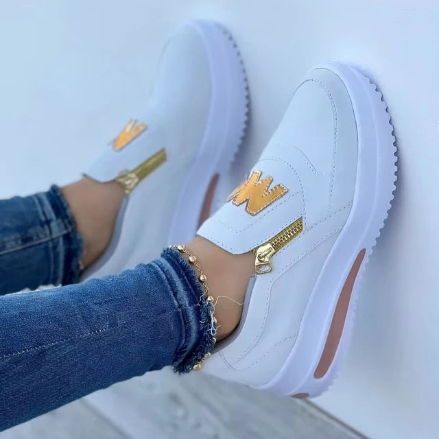 Sports single shoes sponge cake flat bottom side zipper color casual sports shoes