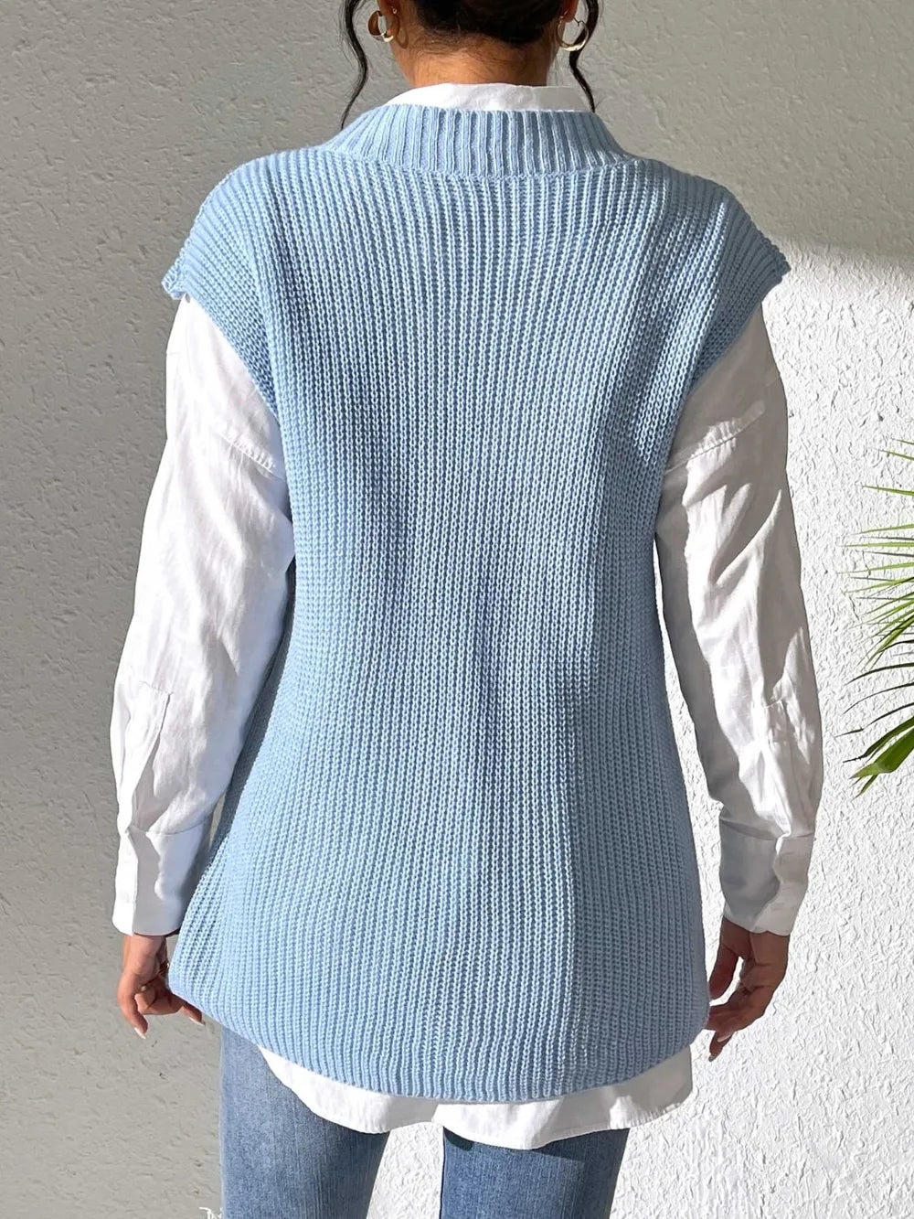 Spring and Autumn V-neck Simple Vest Hand Hook Flower Splicing Machine Woven Sweater Clip