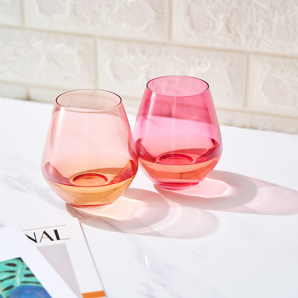 Flora Stemless Wine Glassware, Set of 2