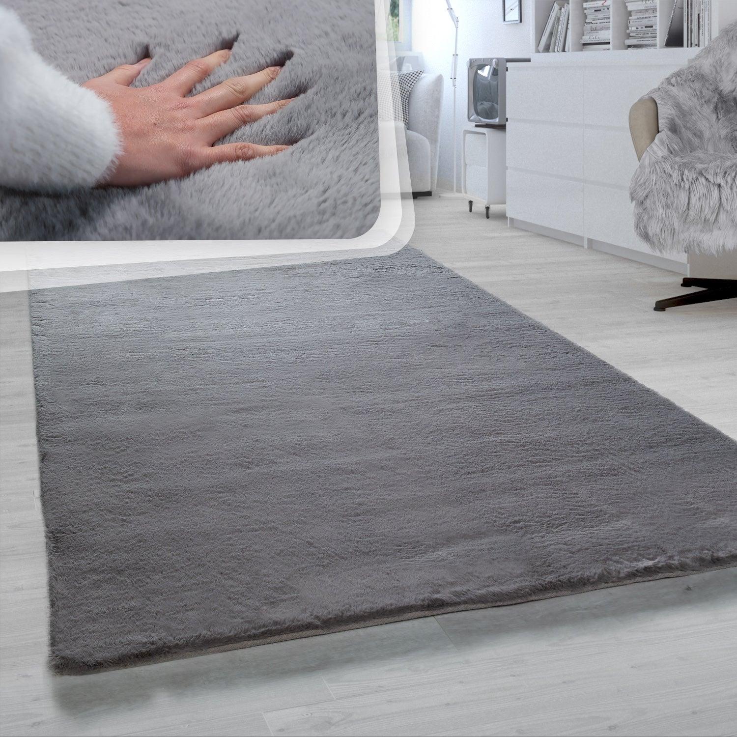 Super Soft Area Rug Fluffy High Pile Cosy Luxurious Touch in Solid Anthracite