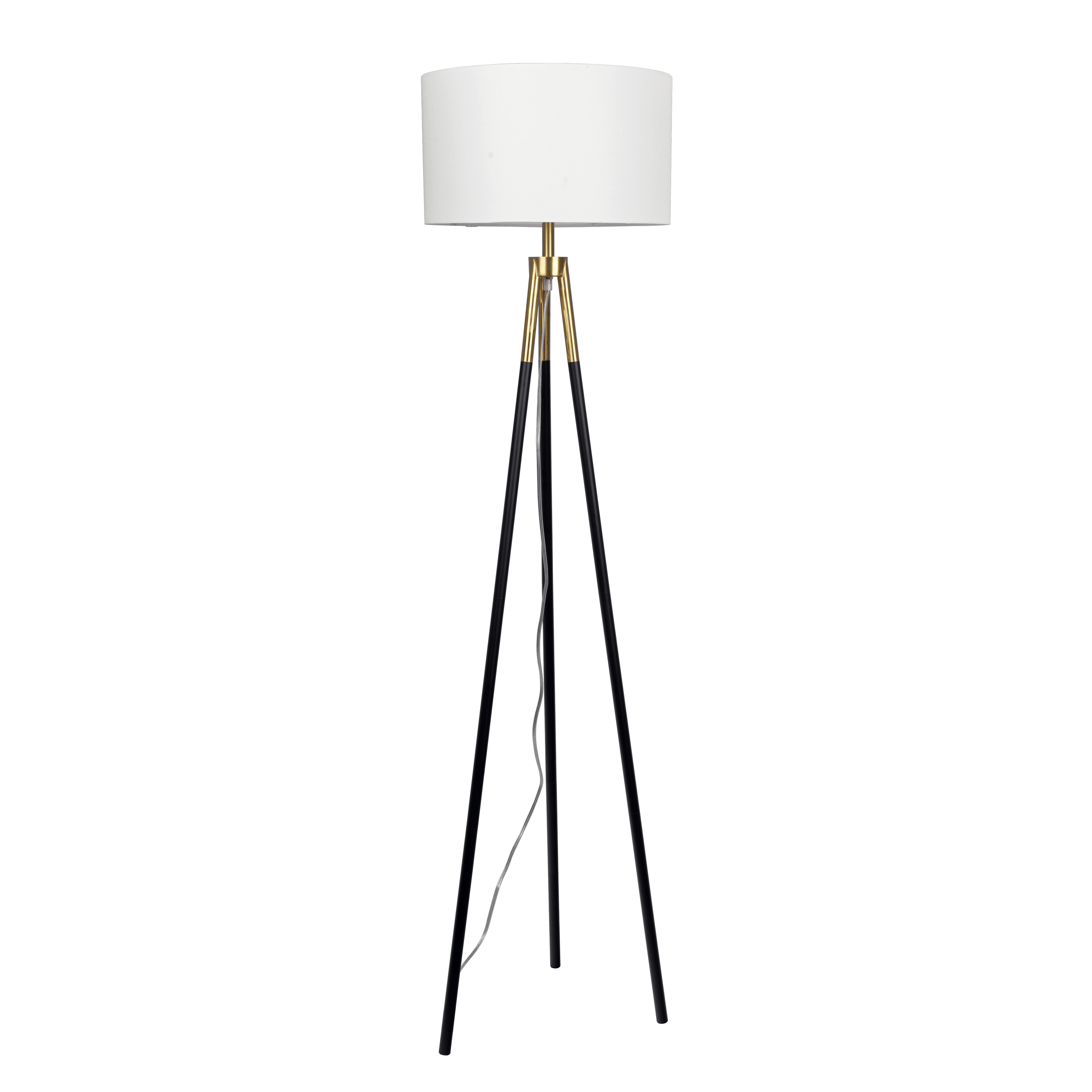 Sway Brassed Gold Floor Lamp with On/Off Switch Triple Legs White Fabr