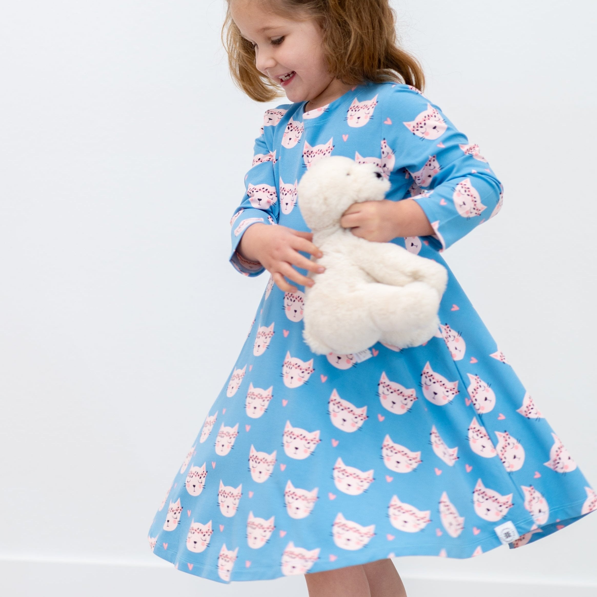 Pretty Pink Cat Swirly Girl Dress