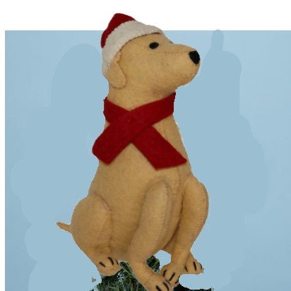Tan Yellow Lab Santa Hat Christmas Tree Topper Hand Felted Wool Arcadia Home