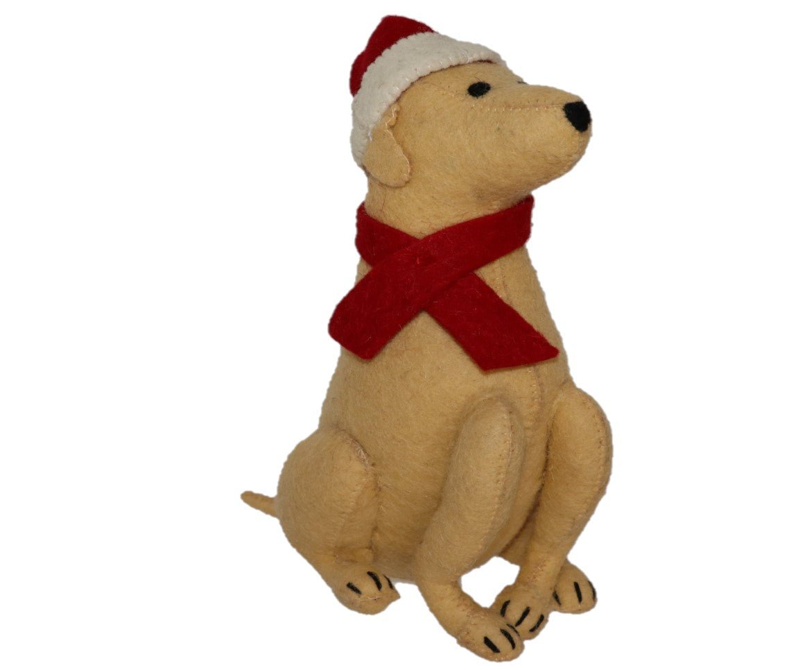 Tan Yellow Lab Santa Hat Christmas Tree Topper Hand Felted Wool Arcadia Home