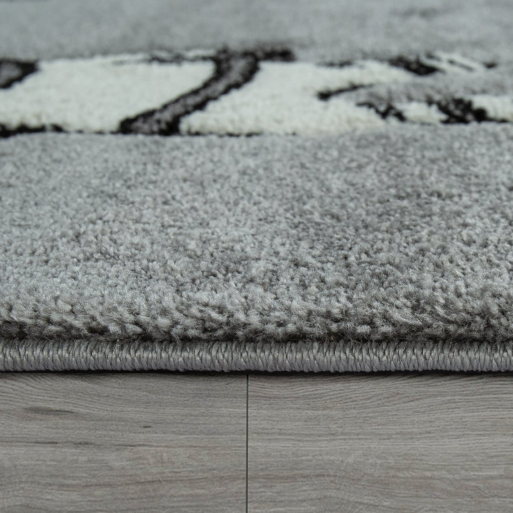 Space Rug for Kids with Astronauts & Rockets in Grey