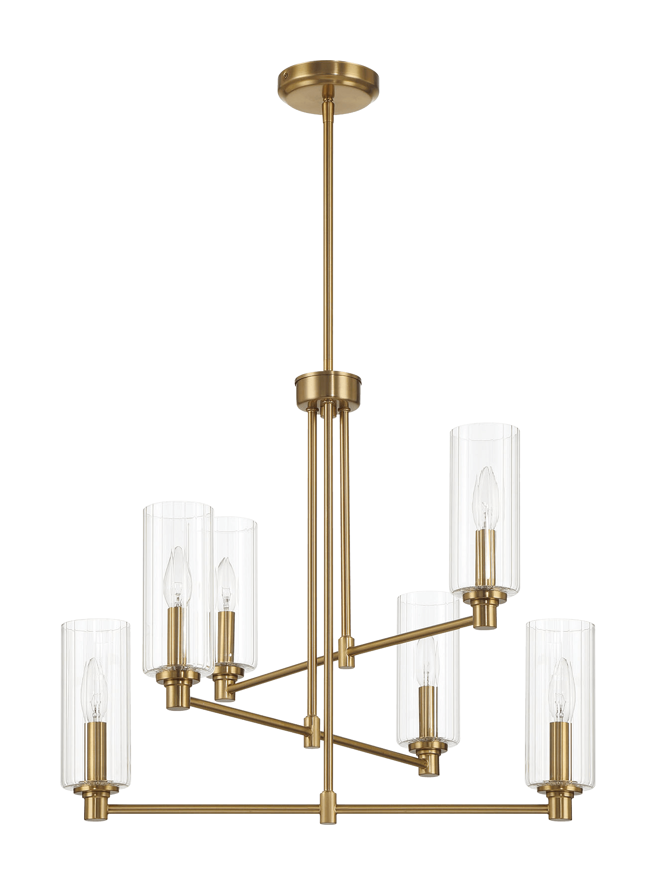Timeless Six Lights Chandelier With Clear Ribbed Glass - Satin Brass –