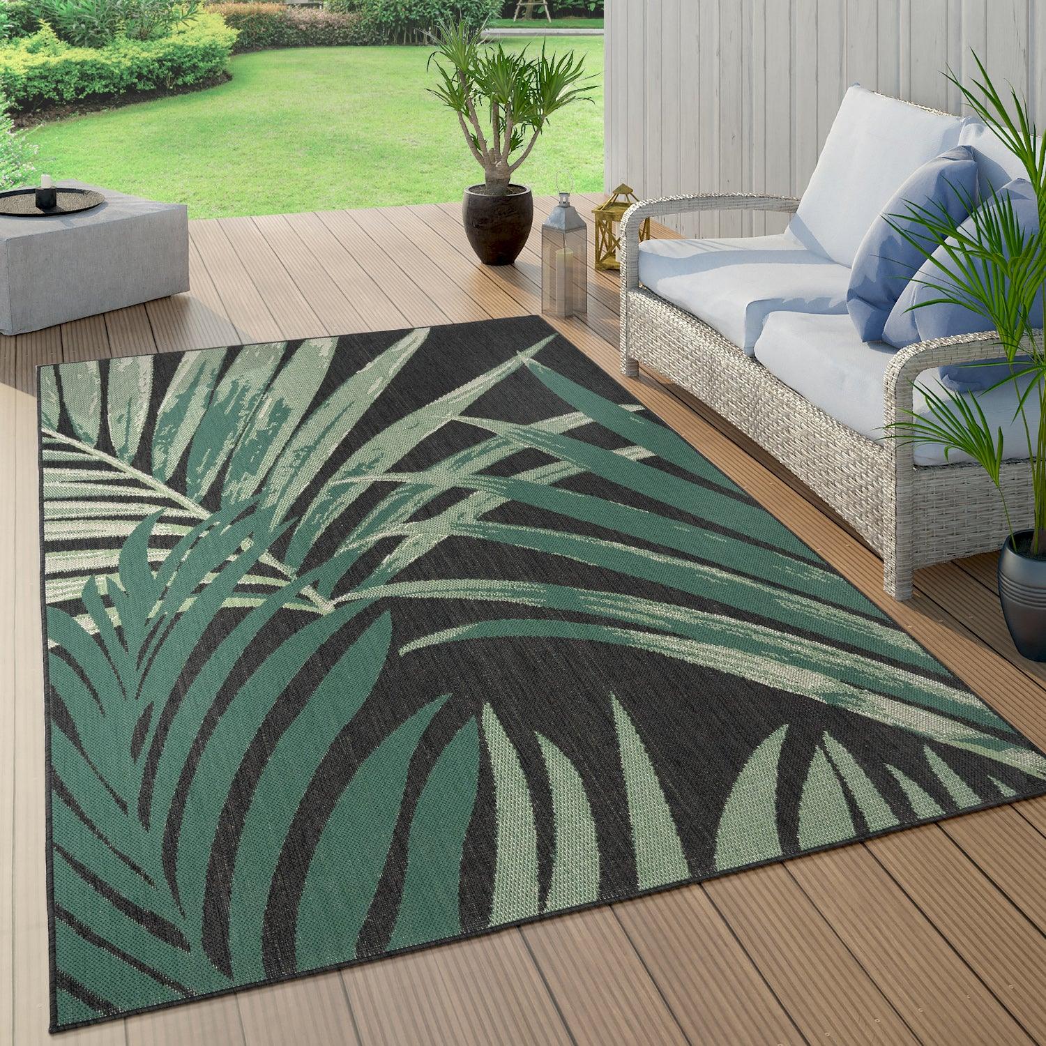 Tropical Outdoor Rug Ostende Palm Trees - Black Green