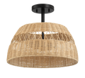 Twinkle Double Lights Semi Flush With Rattan Shade Black Metal Finish for Farmhouse Style