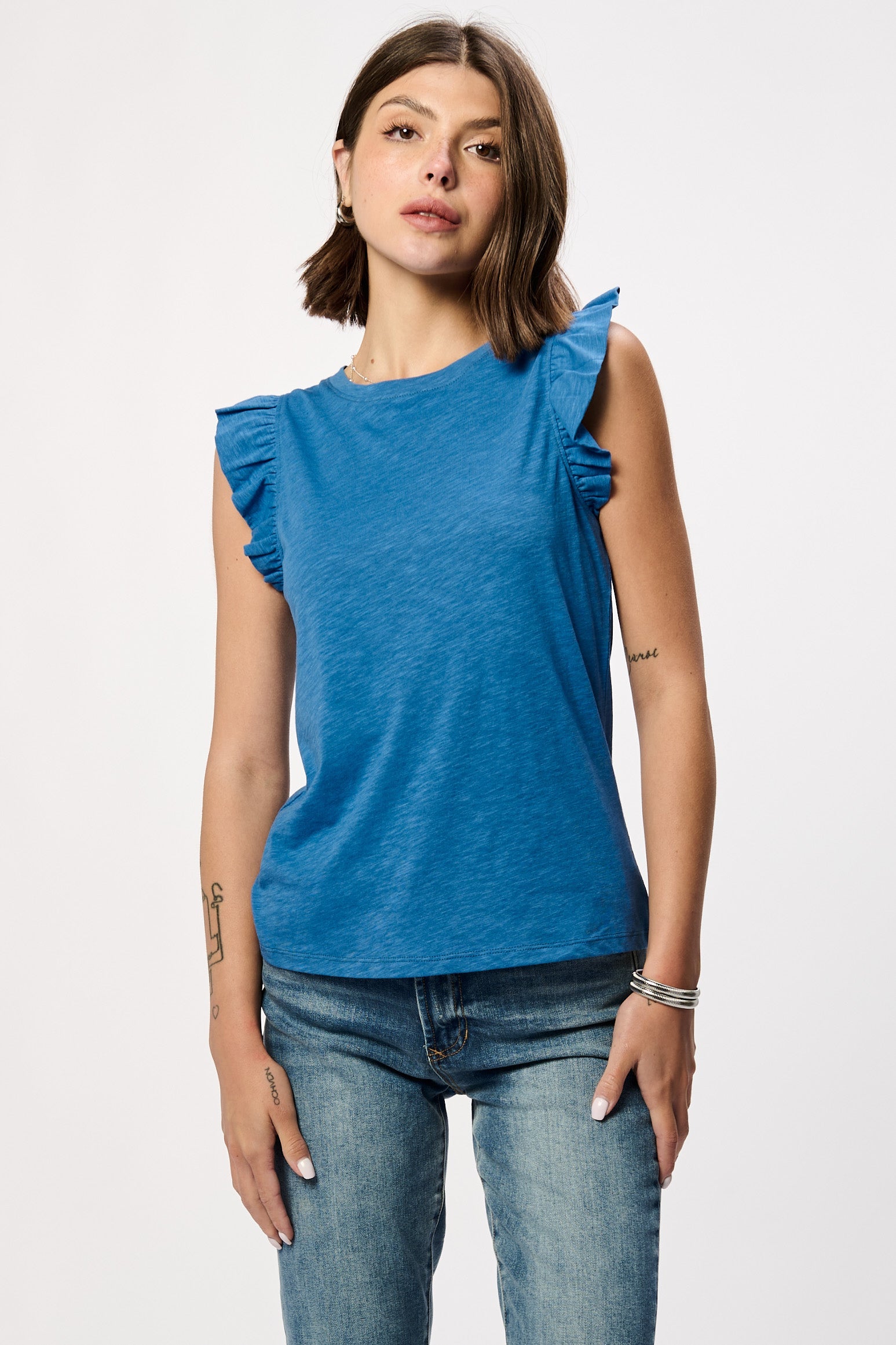 North Ruffle Trim Top Starry Night