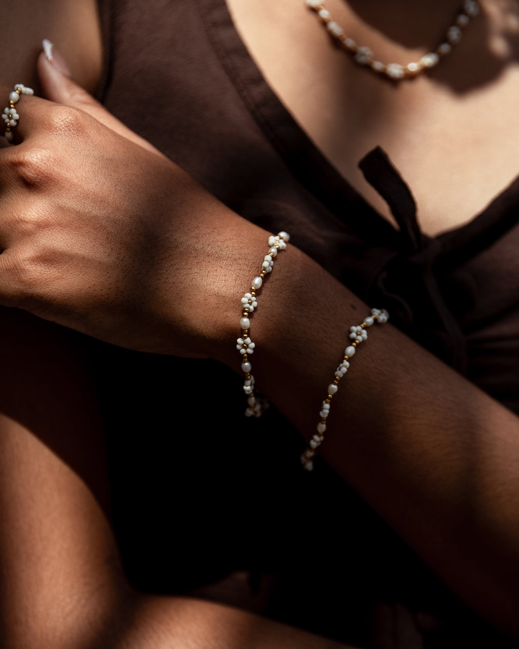 Freshwater Pearl and Flower Beaded Necklace