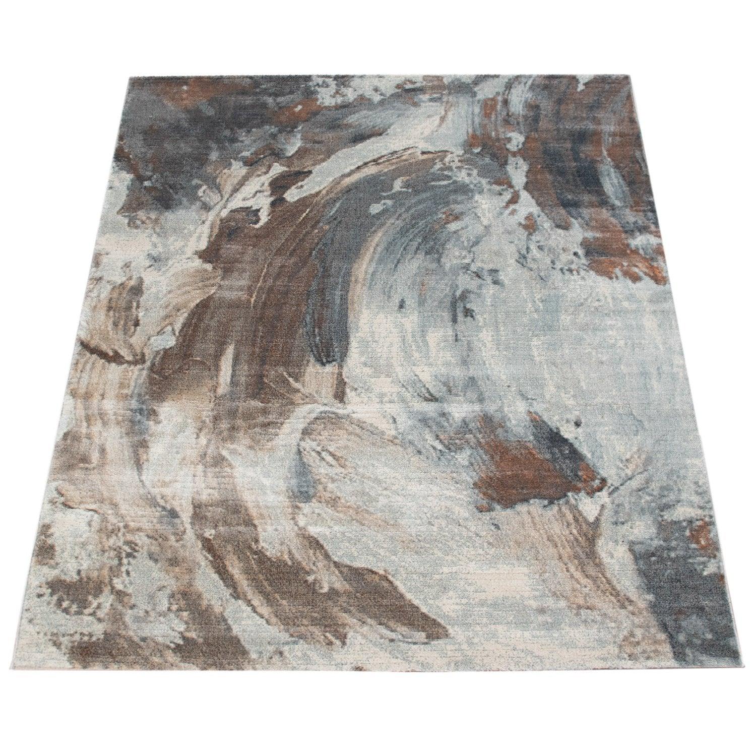 Vintage Rug Low-Pile Abstract Pattern In Brown Cream