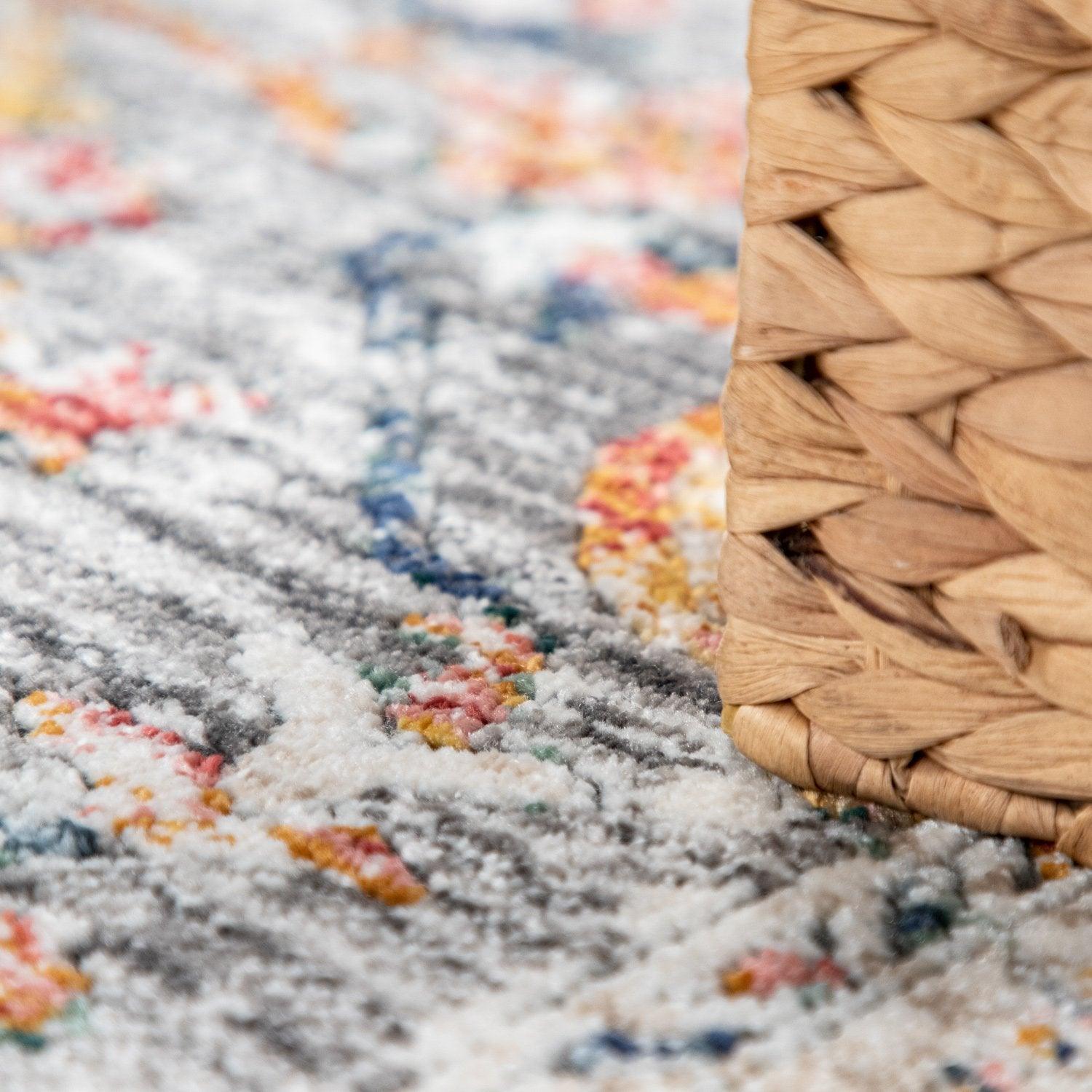 Vintage Rug Oriental Ornaments Border Cream Grey Orange