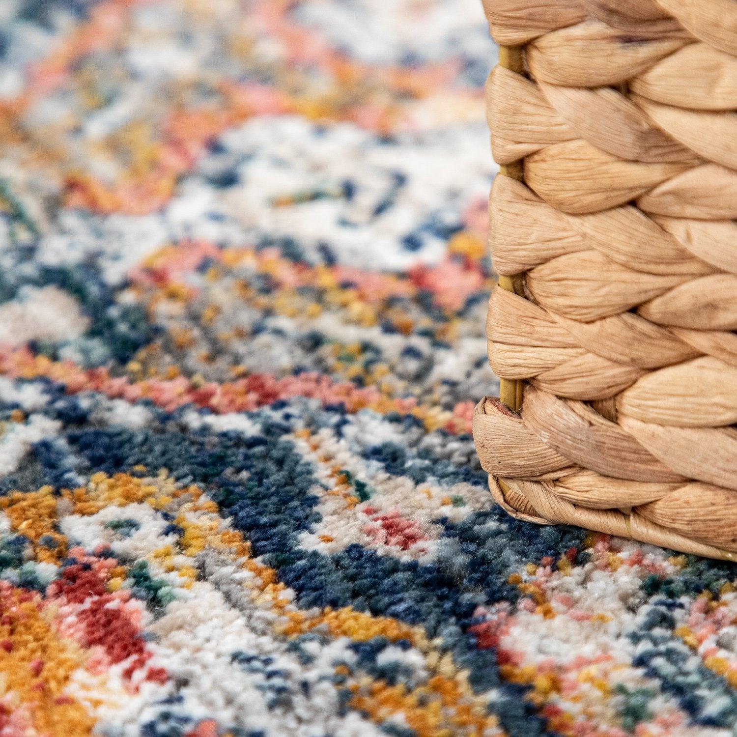 Vintage Rug Oriental Ornaments Border Red Blue Grey