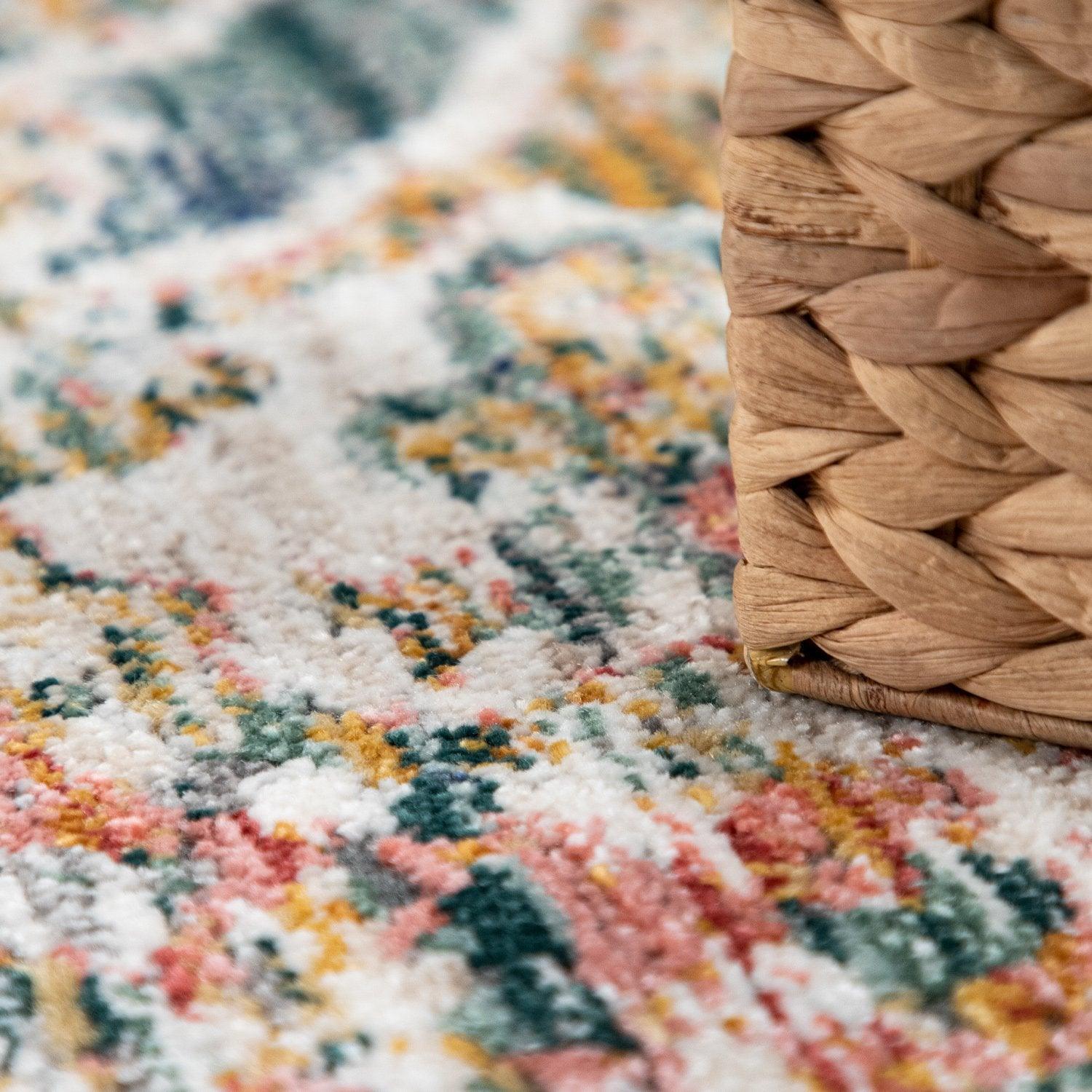 Vintage Rug Oriental Ornaments With Border Blue Green Multicolor