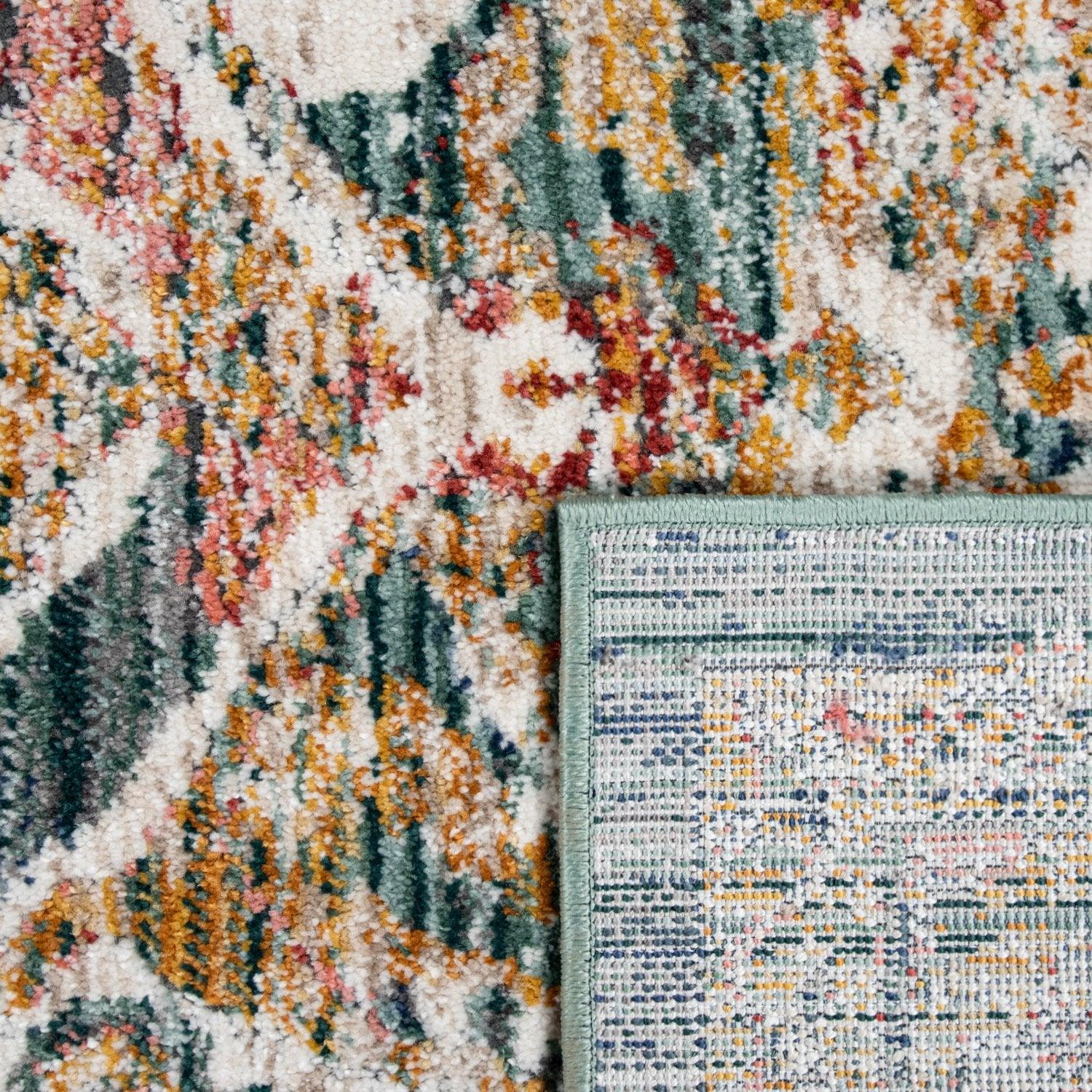 Vintage Rug Oriental Ornaments With Border Blue Green Multicolor