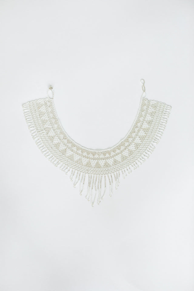 White Cascading Beaded Hat Necklace