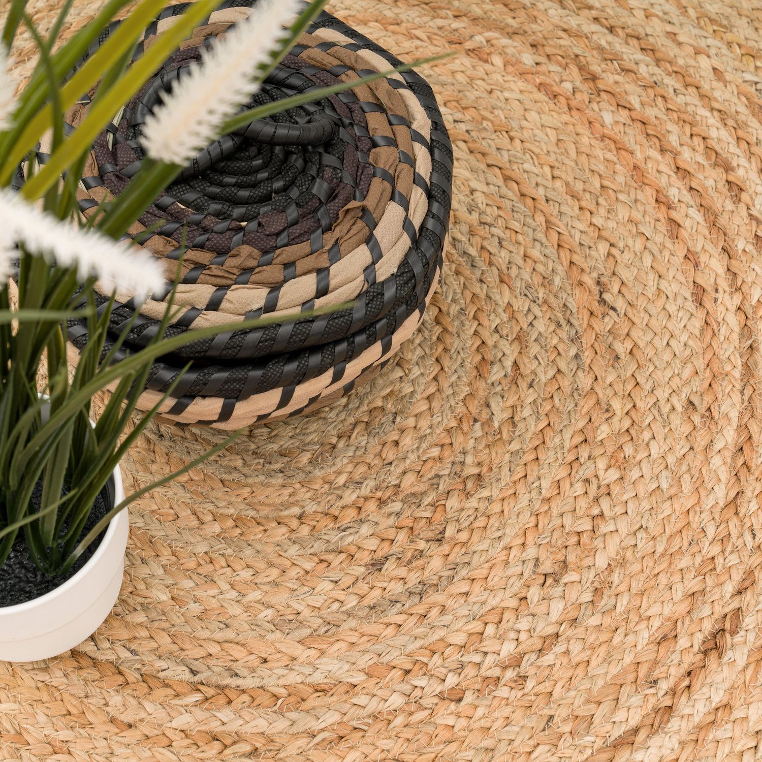Boho Rug Kaia Hand-Made with Jute Fibers & Nature Colors