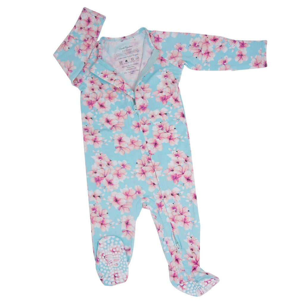 Pretty Pink Floral Zipper Footie
