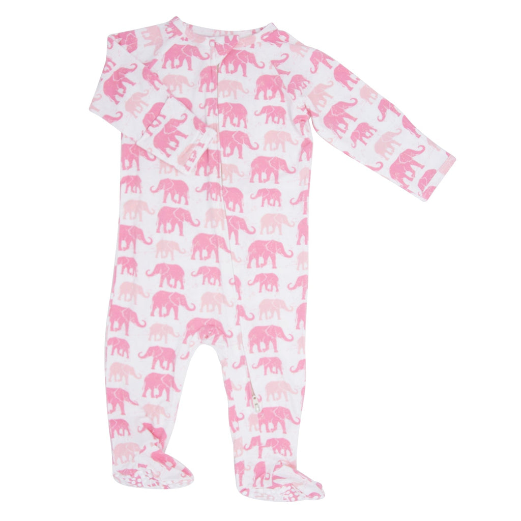 Pink Elephant Zipper Footie